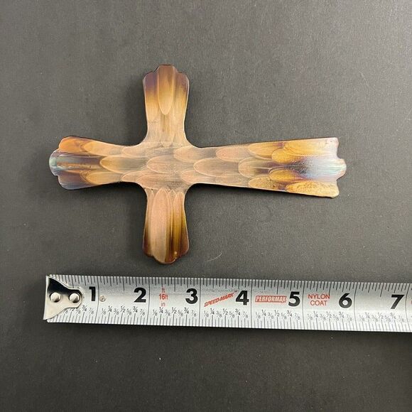 Flame Painted Copper Cross Wall Hang Decor Artisan Handmade Small 6” X 4” cottag - Picture 7 of 8